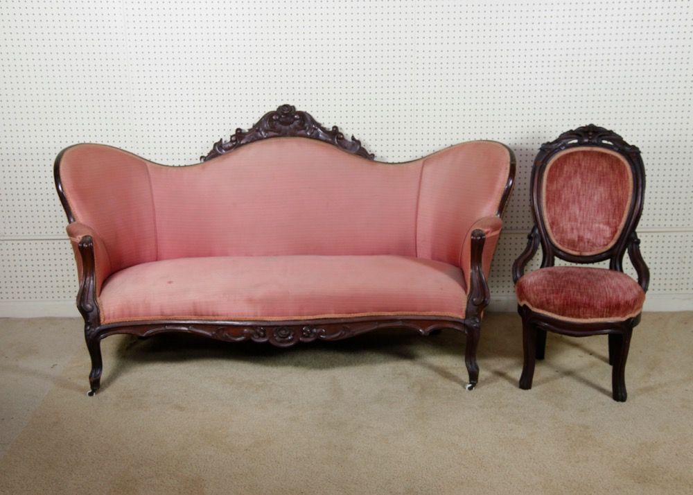 Victorian Rosewood Parlor Sofa and Chair