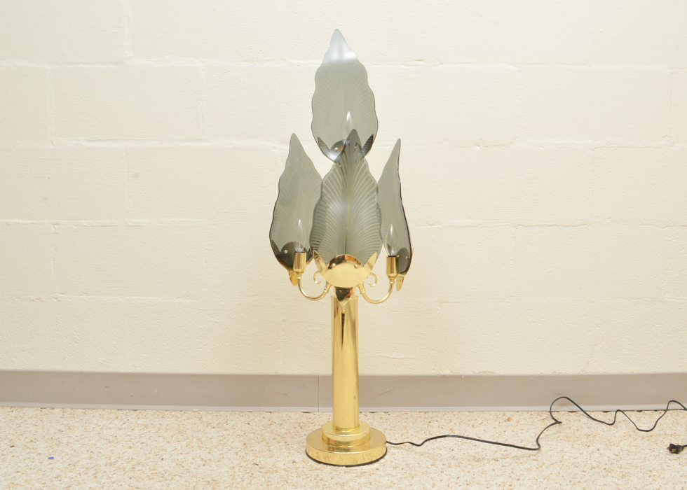 Glass Leaf and Brass Lamp