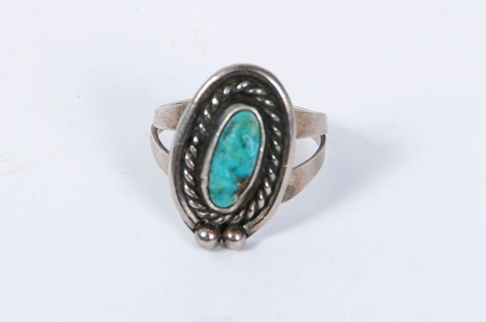 Vintage Navajo Style Turquiose and Silver Bracelets and Ring