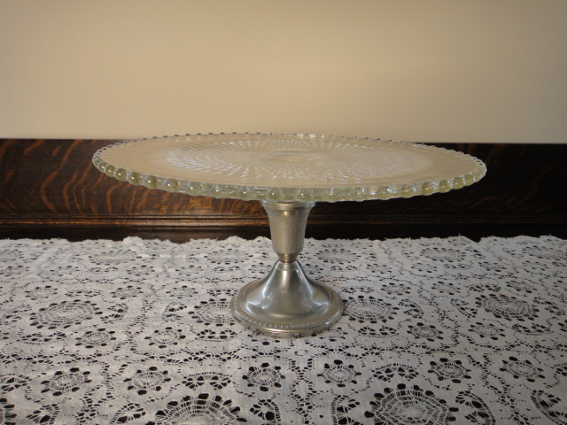 Shrewsbury Holloware Crystal and Silver Plate Cake Stand