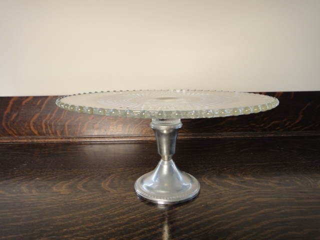 Shrewsbury Holloware Crystal and Silver Plate Cake Stand