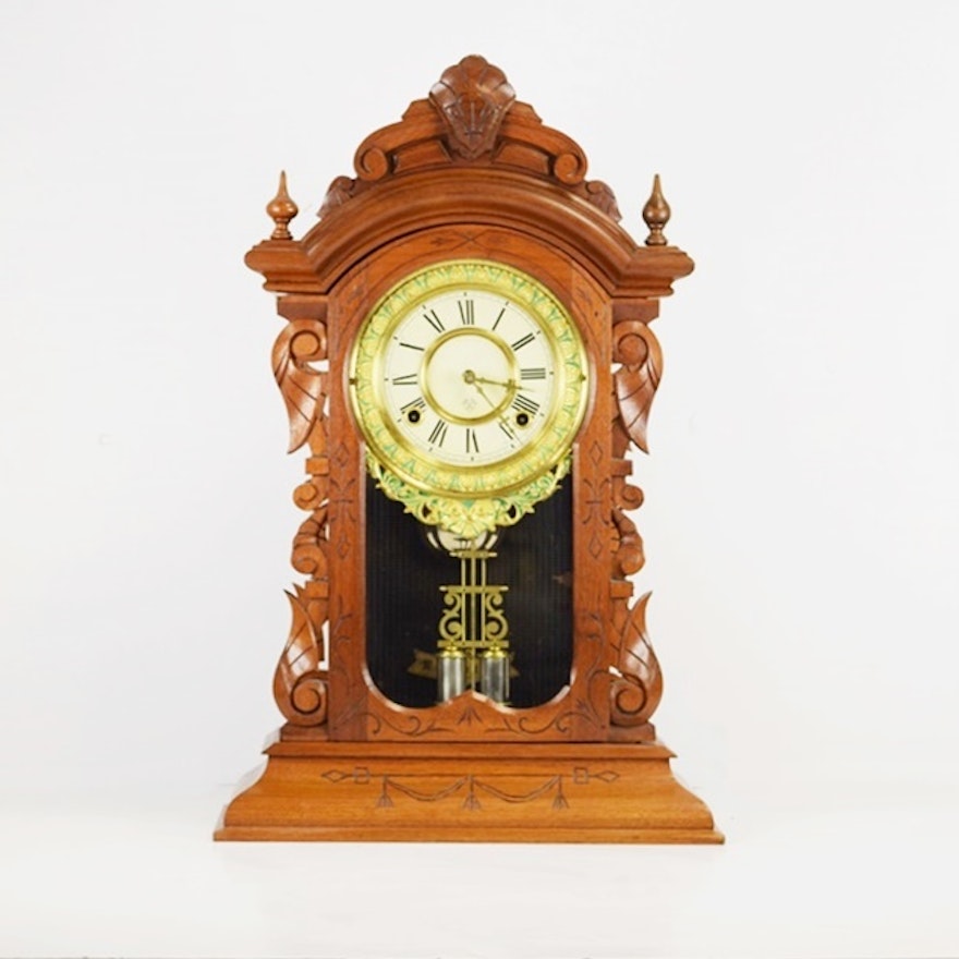 Ansonia "Broadway" Parlor Clock in Carved Walnut Case