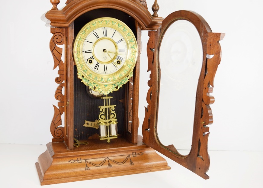 Ansonia "Broadway" Parlor Clock in Carved Walnut Case