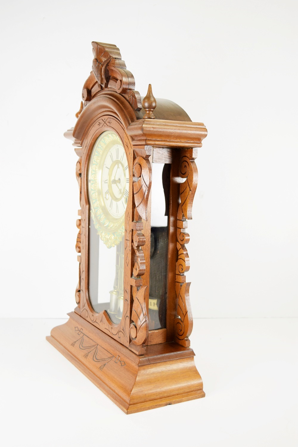 Ansonia "Broadway" Parlor Clock in Carved Walnut Case