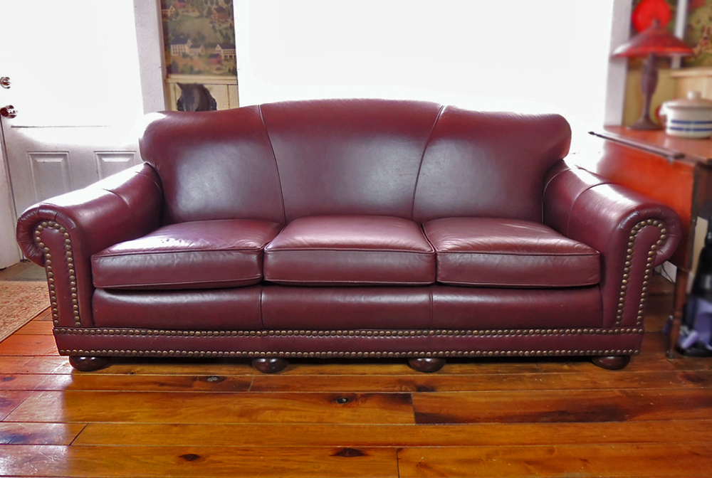 Bradington Young Red Leather Camel Back Sofa