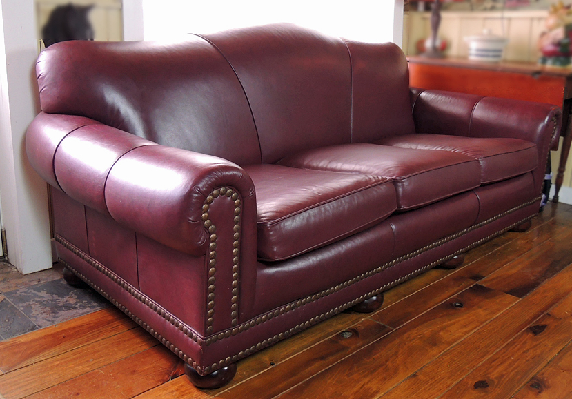 Bradington Young Red Leather Camel Back Sofa