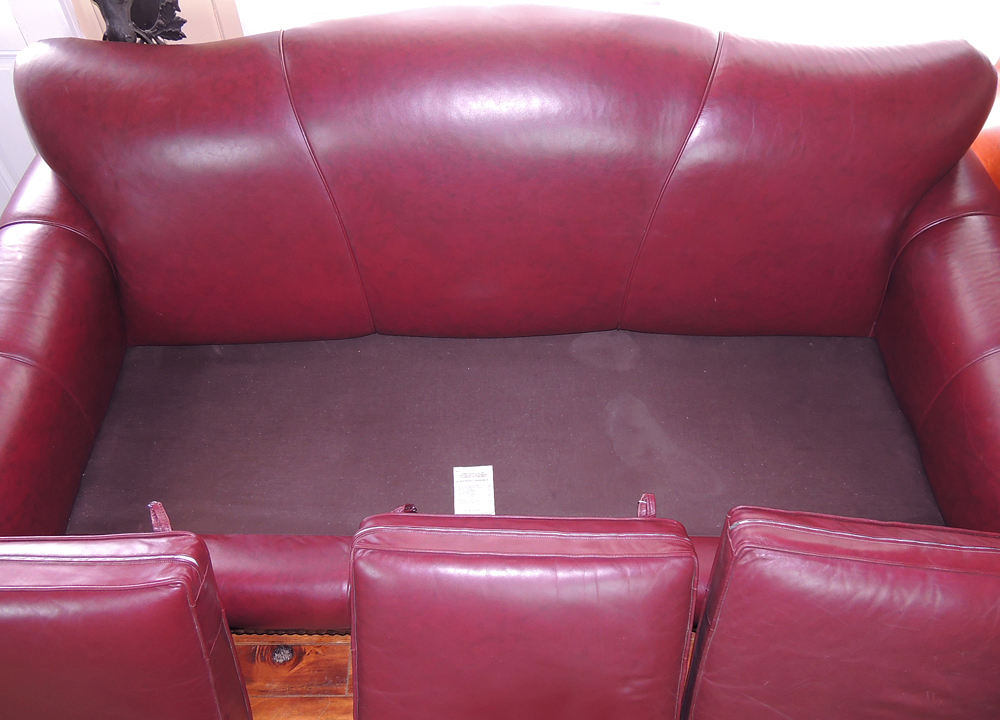 Bradington Young Red Leather Camel Back Sofa