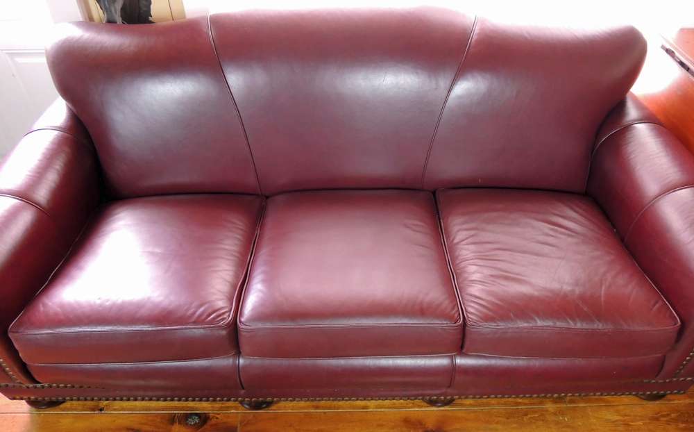 Bradington Young Red Leather Camel Back Sofa
