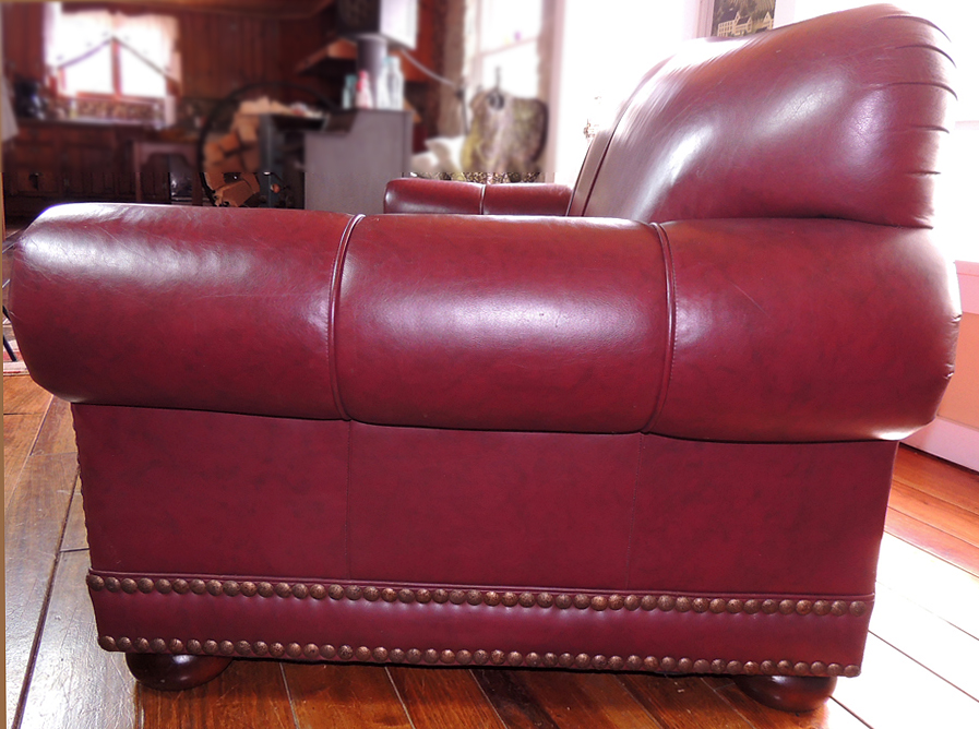 Bradington Young Red Leather Camel Back Sofa