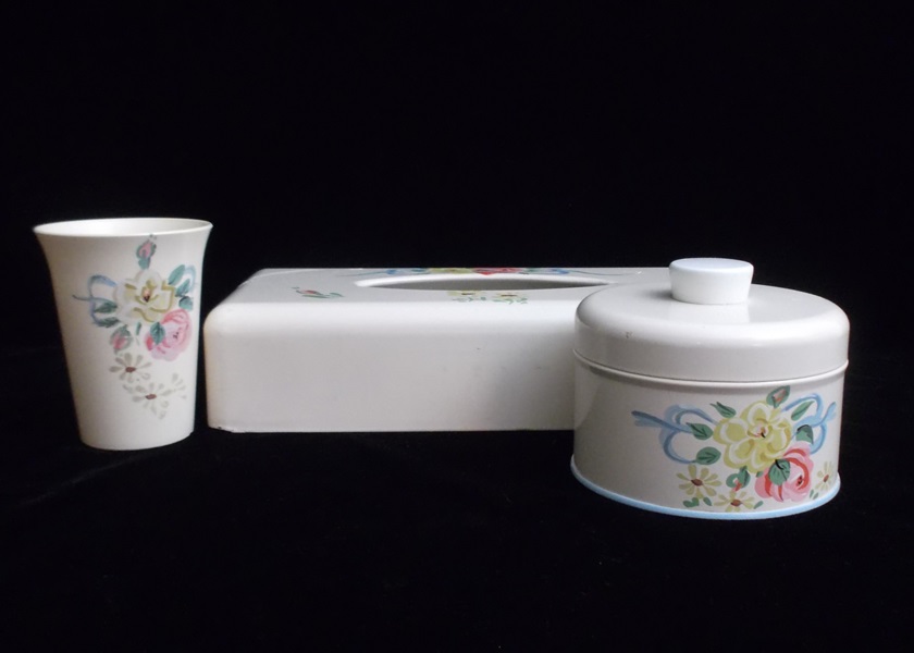 Vintage Hand-Painted Metal Vanity Set