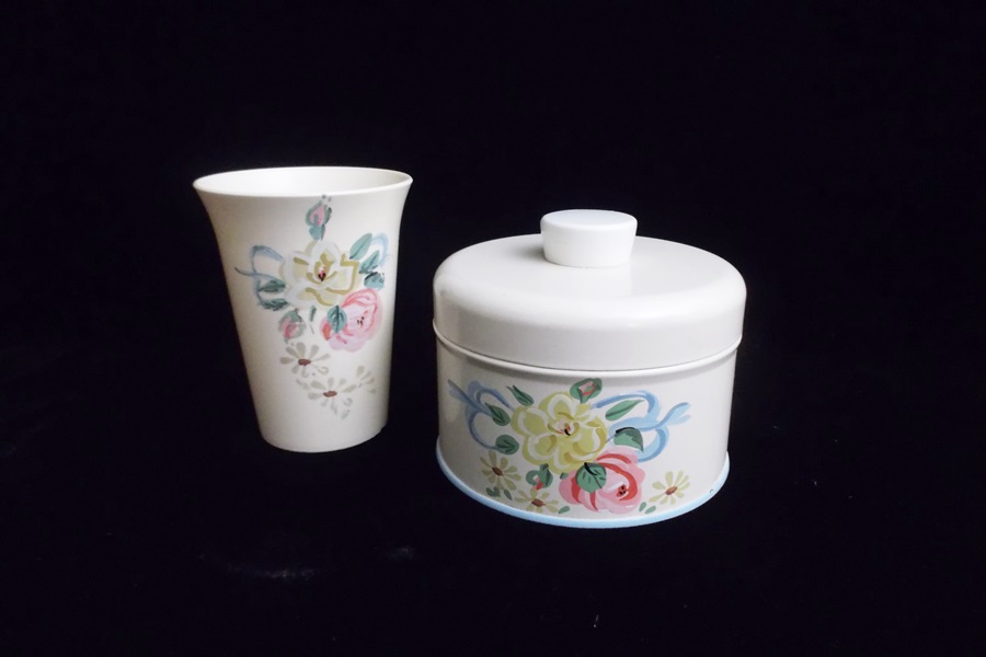 Vintage Hand-Painted Metal Vanity Set