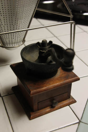 Vintage Spice Mill and Modern Mortar and Pestle