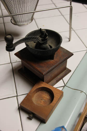 Vintage Spice Mill and Modern Mortar and Pestle