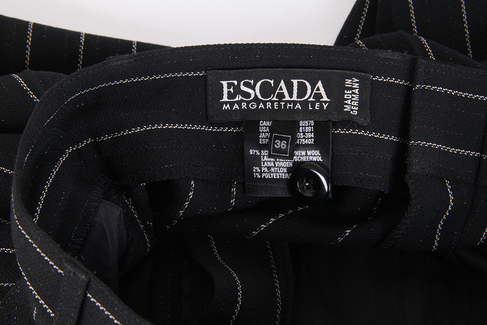 Prada Puffer Vest and Pinstripe Escada Trousers