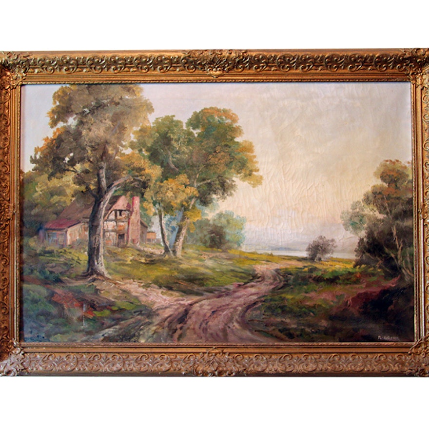 R. Eicher Oil Painting in Wooden Frame