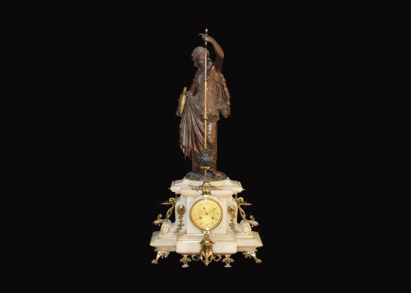 19th Century French Figural Mystery Clock on Alabaster Base
