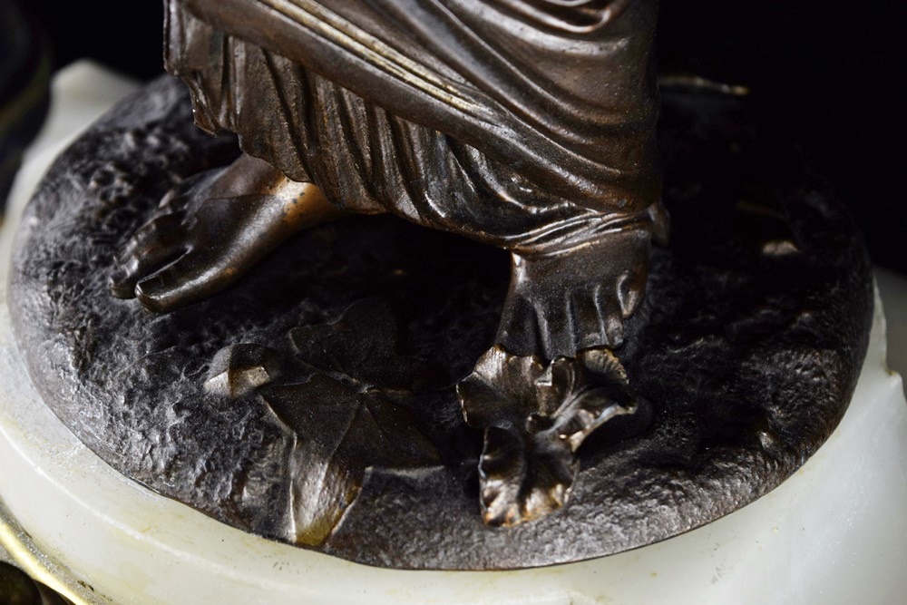19th Century French Figural Mystery Clock on Alabaster Base