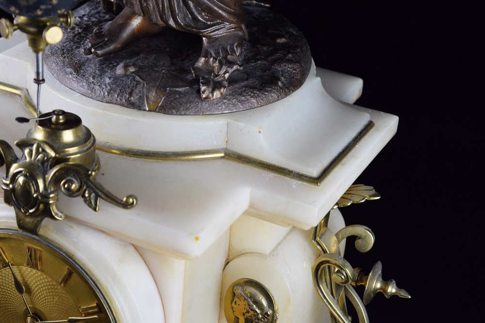 19th Century French Figural Mystery Clock on Alabaster Base