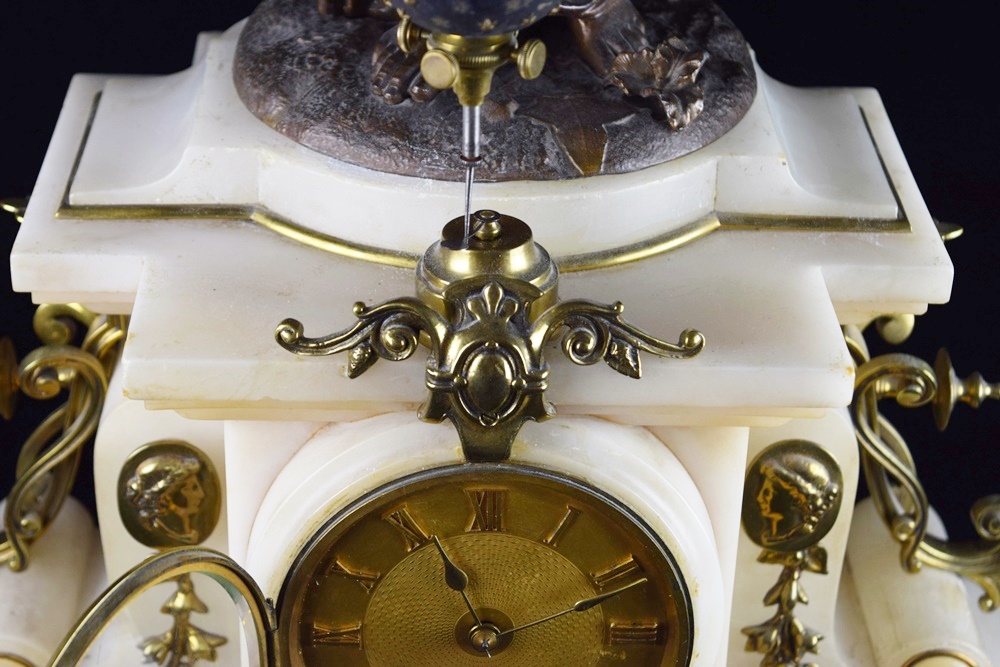 19th Century French Figural Mystery Clock on Alabaster Base