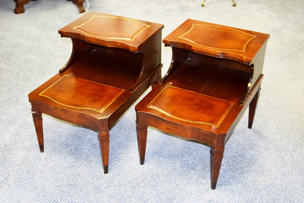 Vintage End Tables and Horseshoe Coffee Table with Leather
