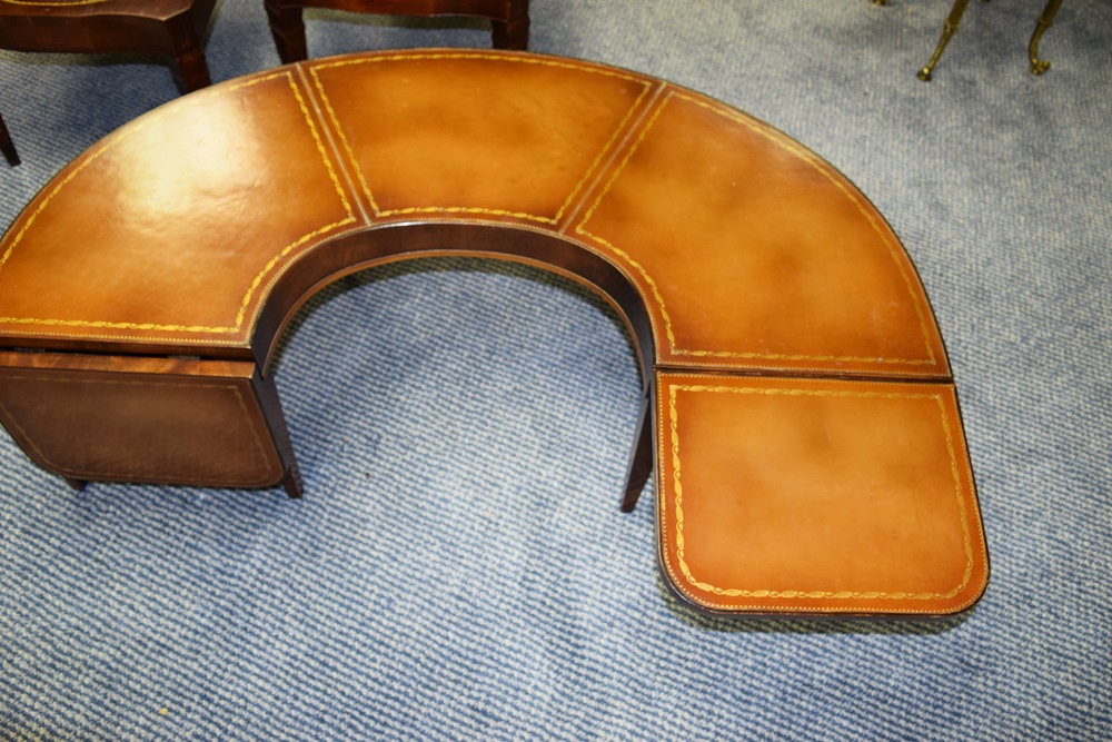 Vintage End Tables and Horseshoe Coffee Table with Leather