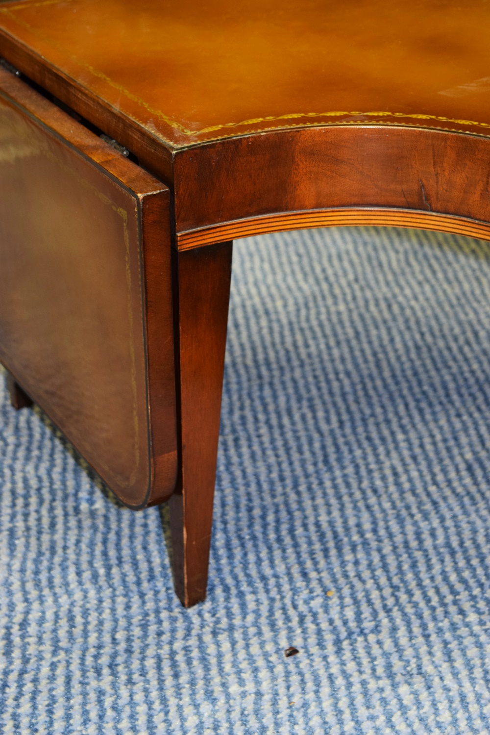 Vintage End Tables and Horseshoe Coffee Table with Leather