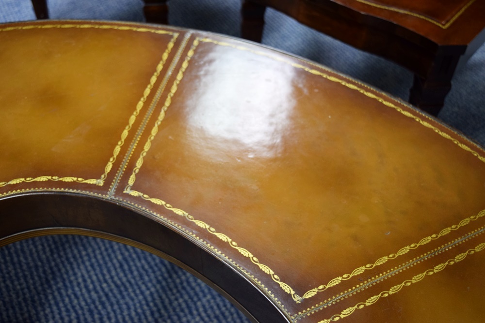 Vintage End Tables and Horseshoe Coffee Table with Leather
