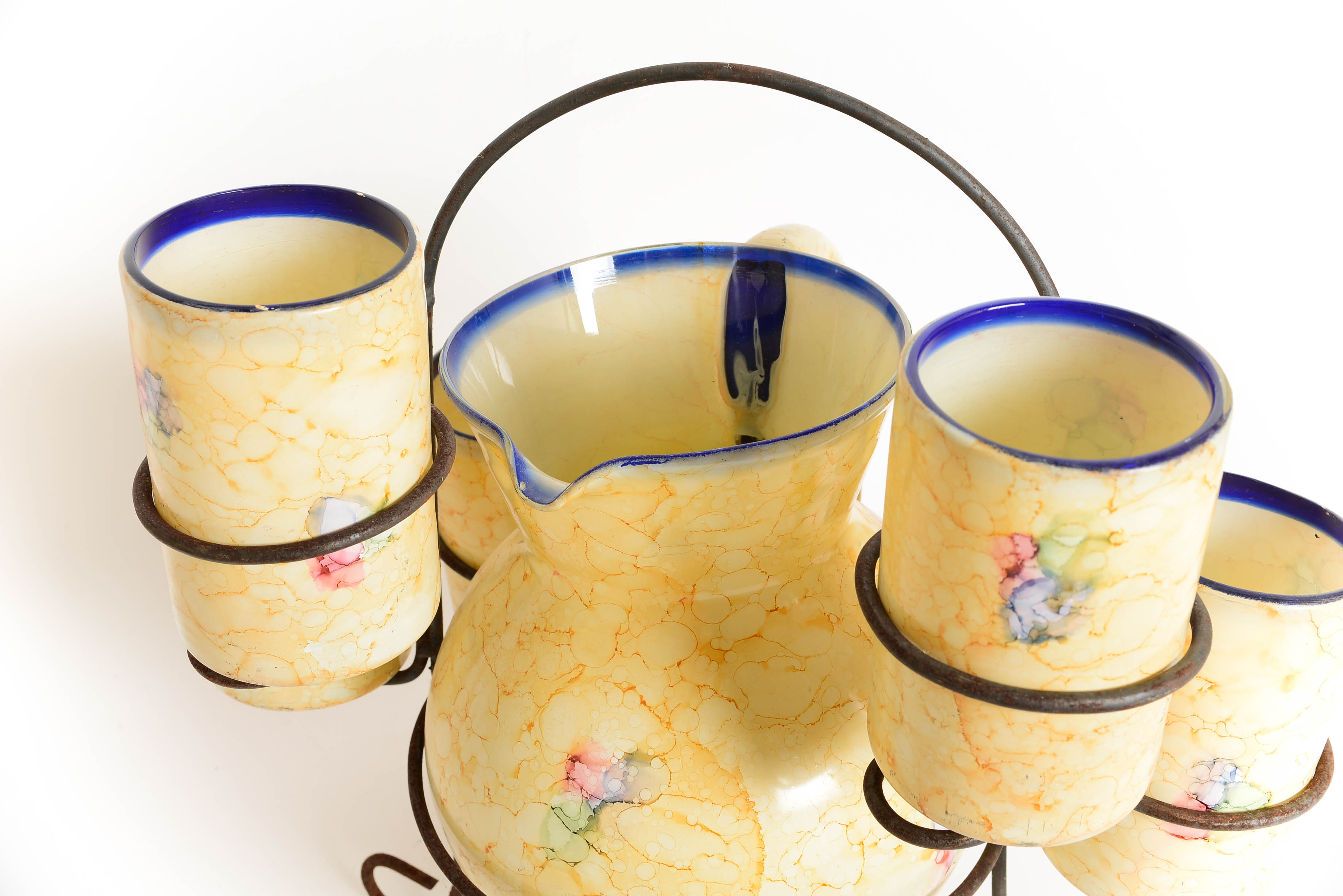 Antique Hand Painted Glass Drink Server