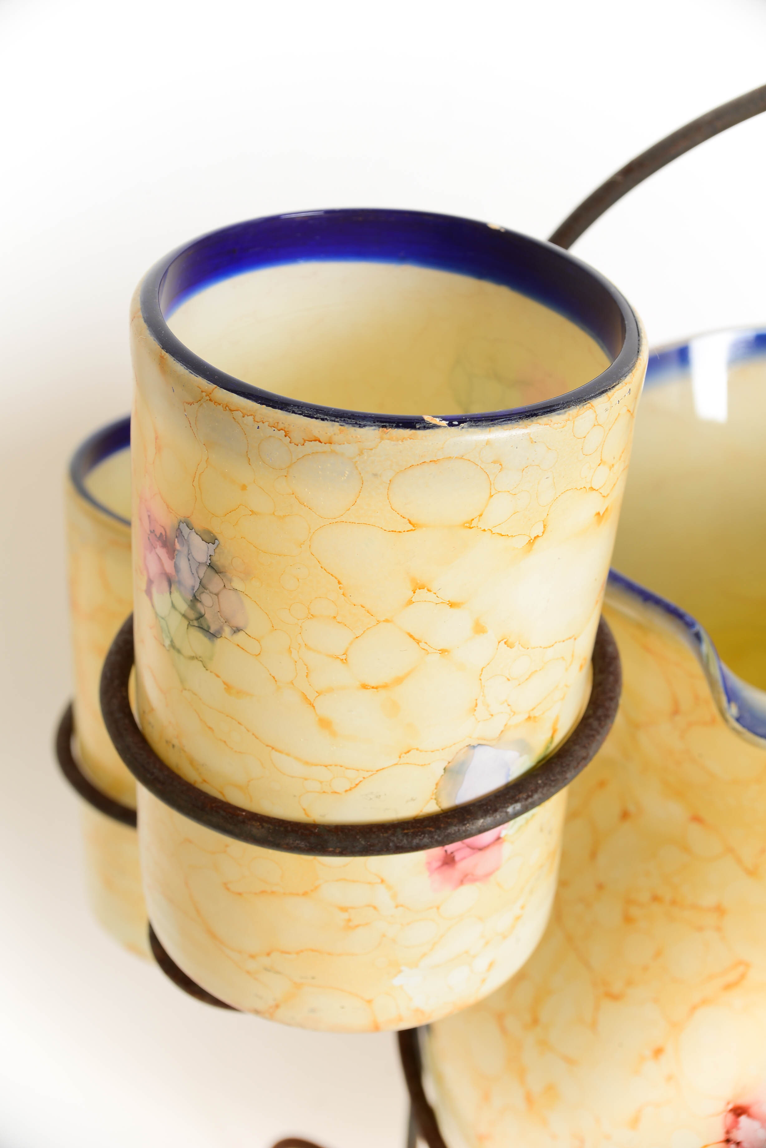 Antique Hand Painted Glass Drink Server