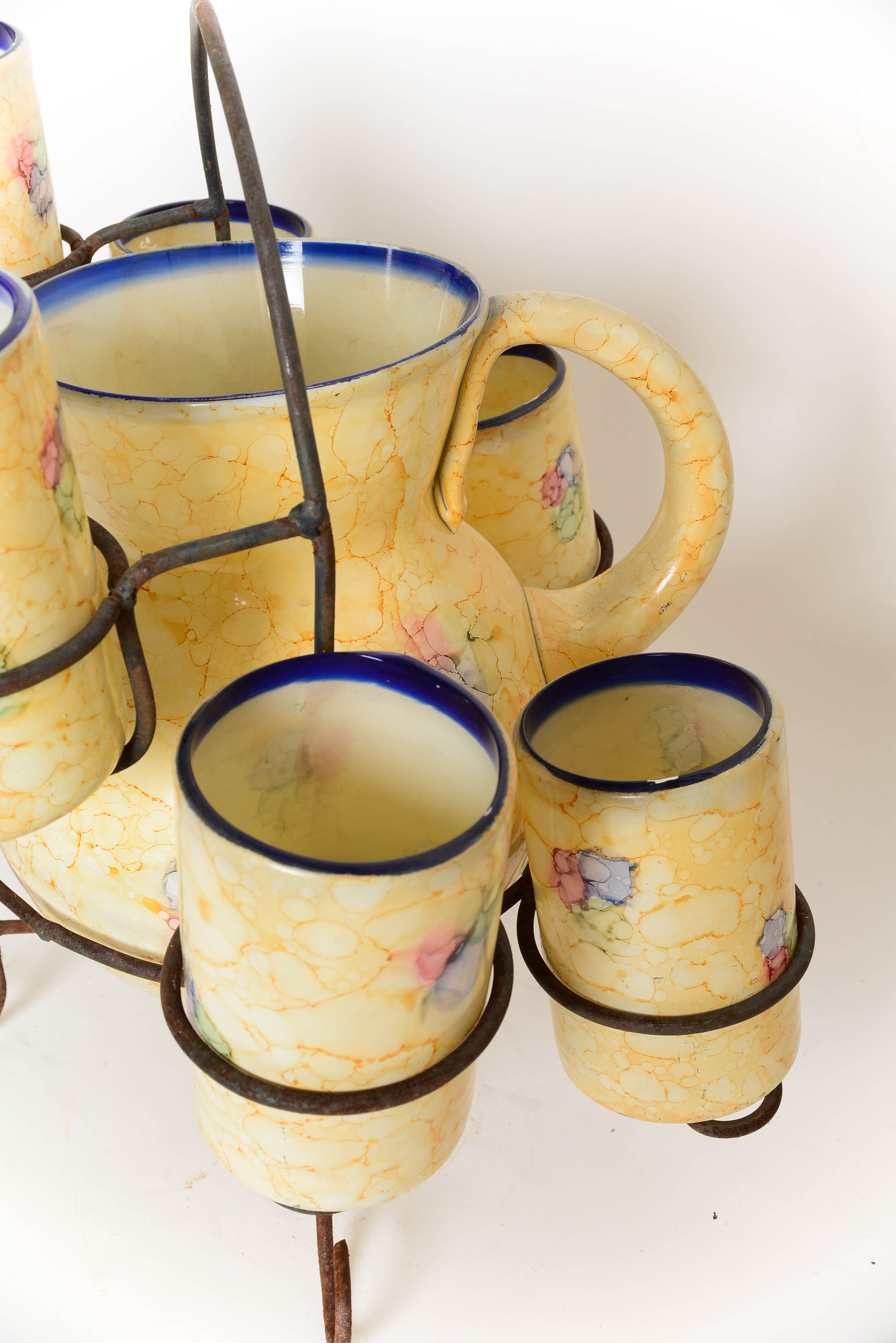 Antique Hand Painted Glass Drink Server