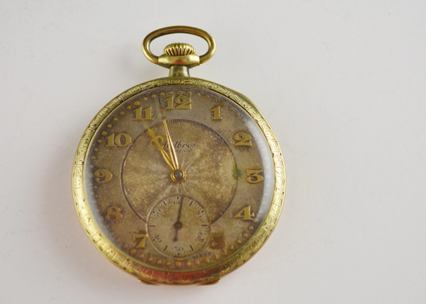 14K Gold Filled Helbros "Geneva" Open Face Pocket Watch