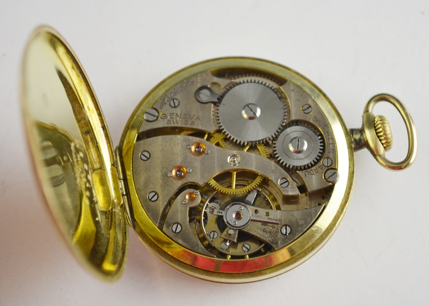 14K Gold Filled Helbros "Geneva" Open Face Pocket Watch
