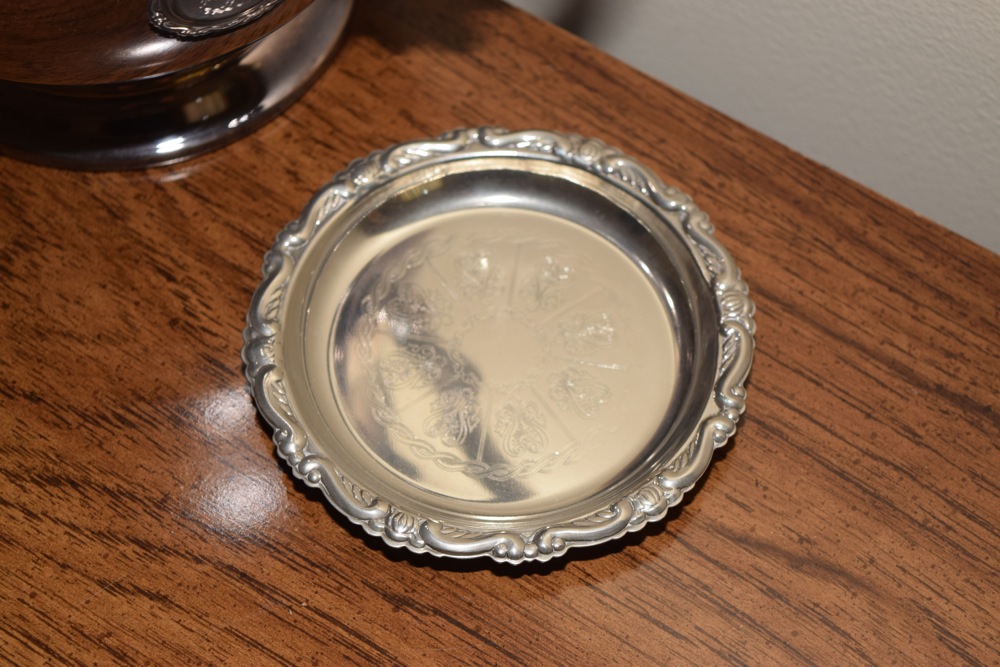 Vintage Silver Plate Pitcher, Snifter and Etched Saucer