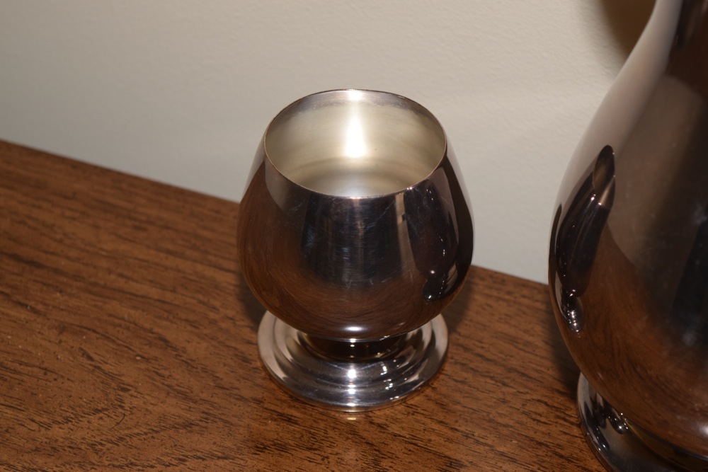 Vintage Silver Plate Pitcher, Snifter and Etched Saucer