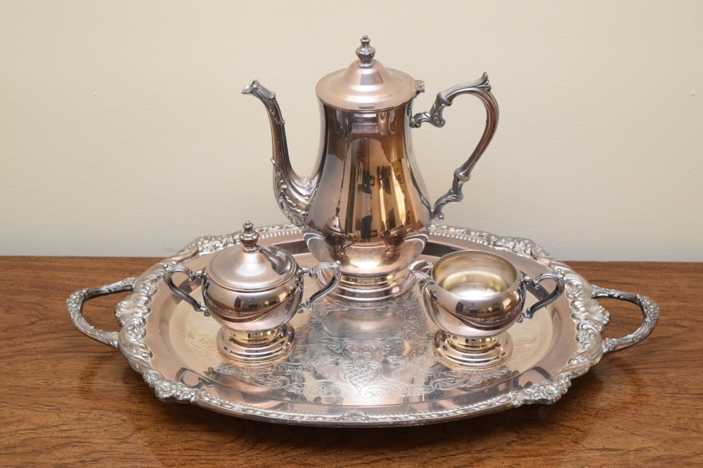 Vintage Silver Plate Platter and Tea Set