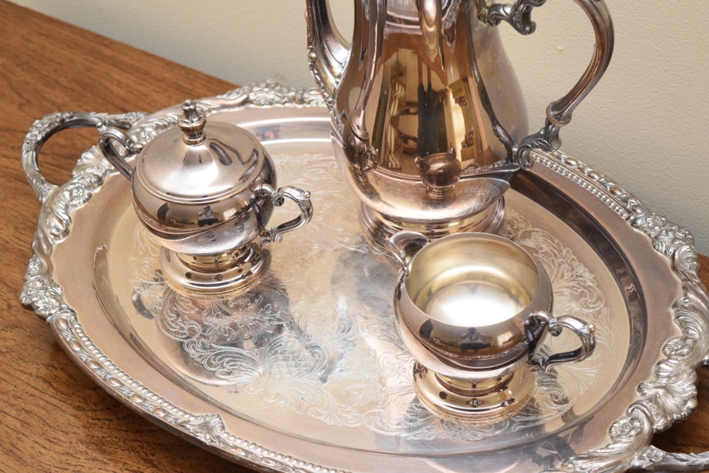 Vintage Silver Plate Platter and Tea Set