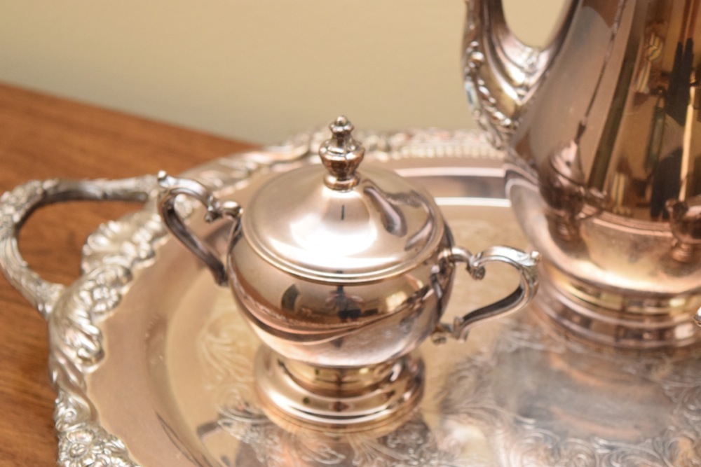 Vintage Silver Plate Platter and Tea Set