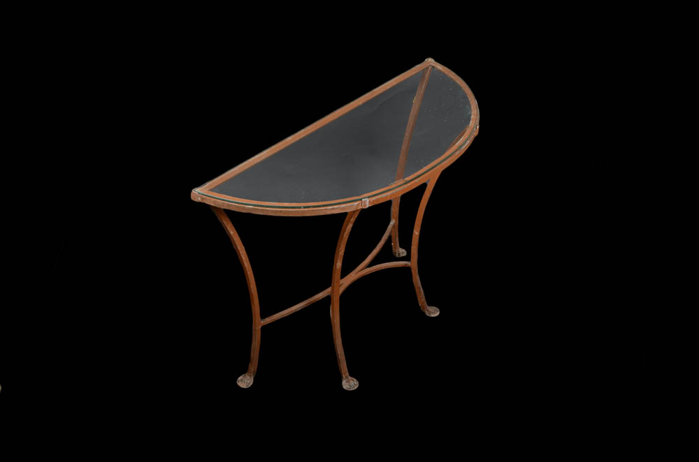 Glass and Metal Demilune Table