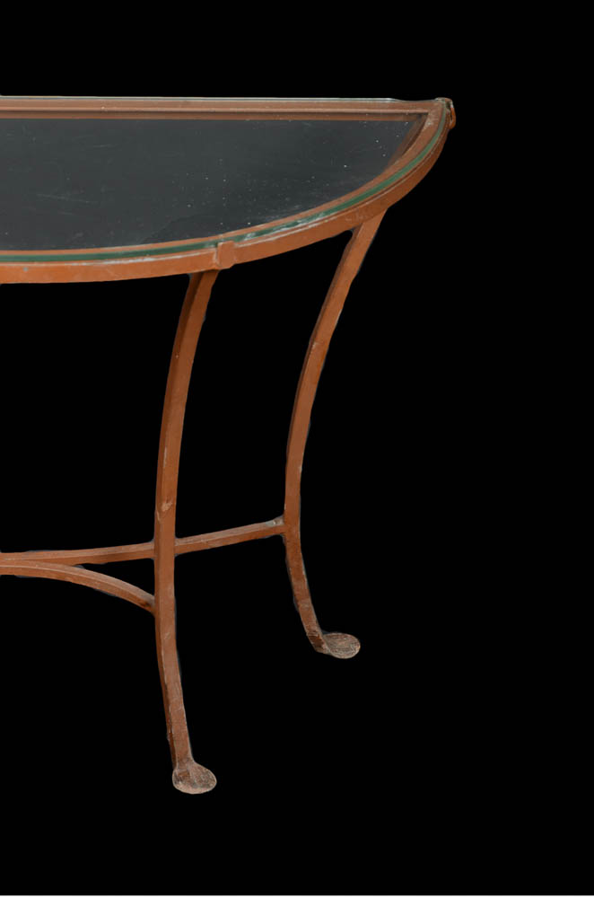 Glass and Metal Demilune Table