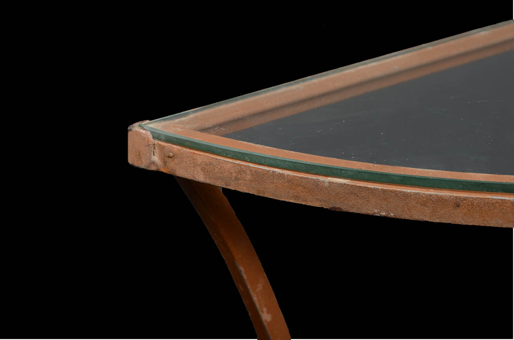 Glass and Metal Demilune Table
