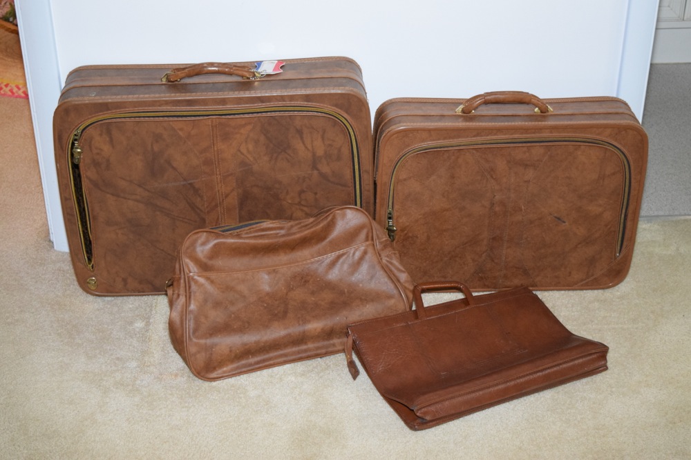 Collection of Vintage Brown Vinyl Luggage