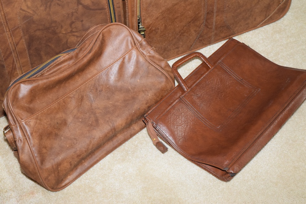 Collection of Vintage Brown Vinyl Luggage