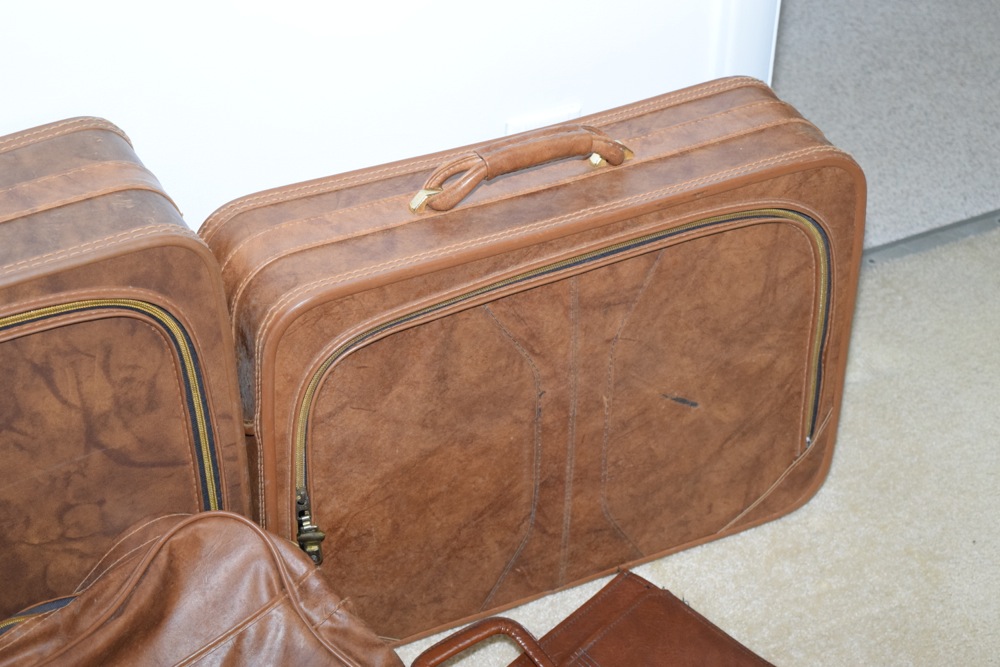 Collection of Vintage Brown Vinyl Luggage