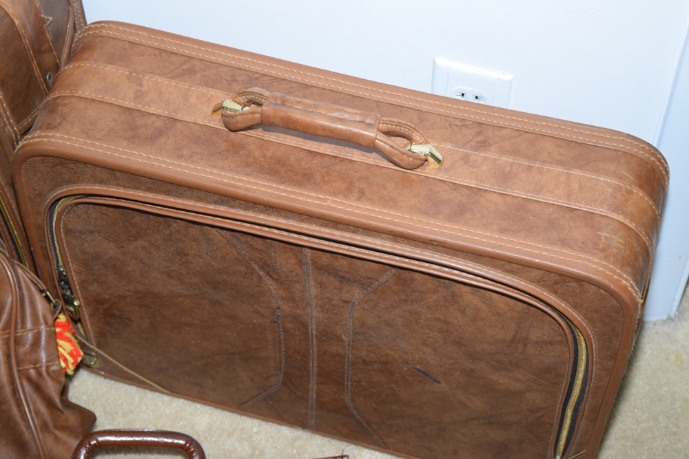 Collection of Vintage Brown Vinyl Luggage