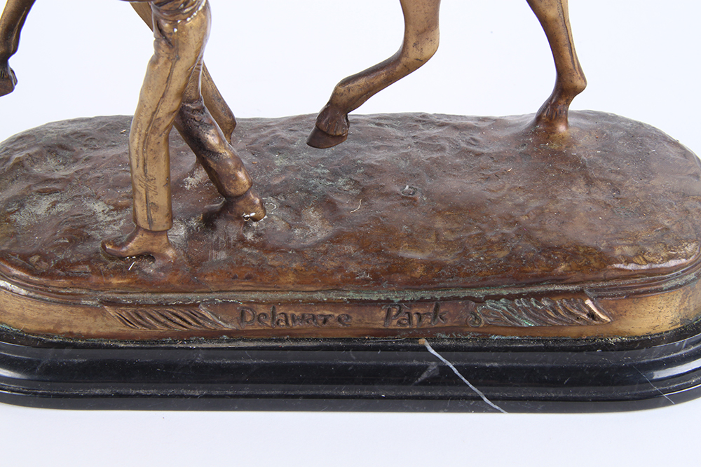 "Delaware Park" Thoroughbred Horse Statue in Bronze on Marble