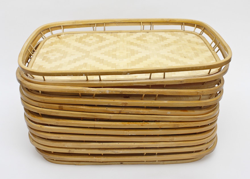 Set of Twelve Woven Bamboo Serving Trays