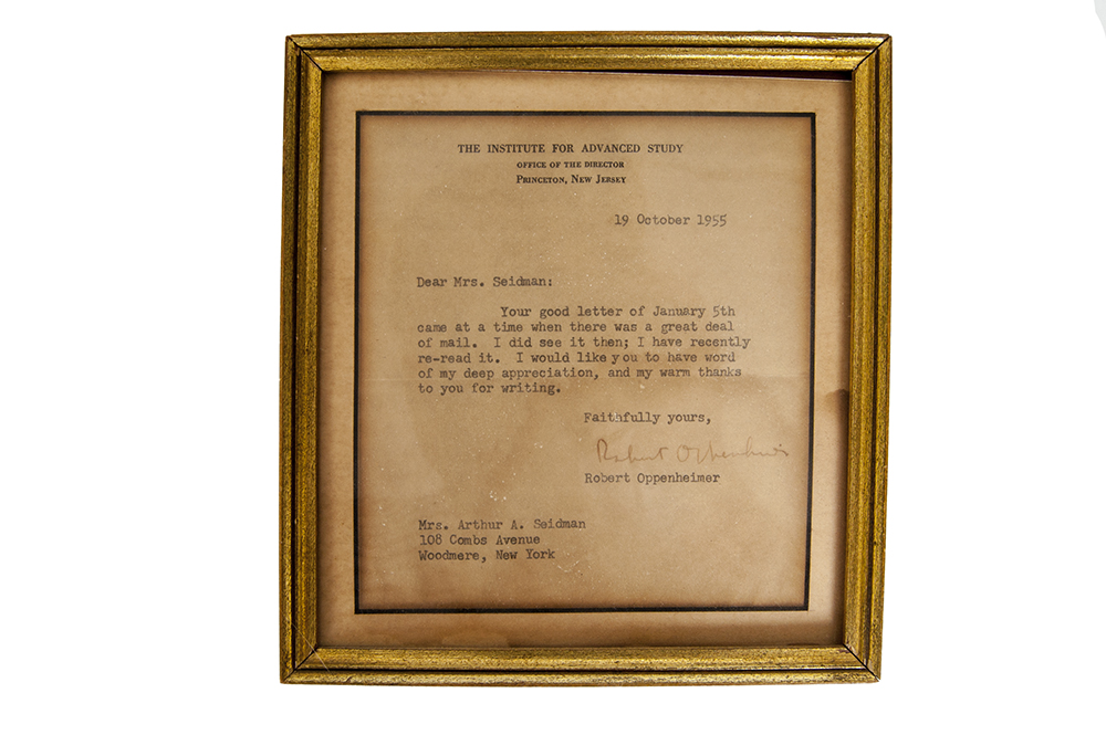 Framed J. Robert Oppenheimer Signed Letter