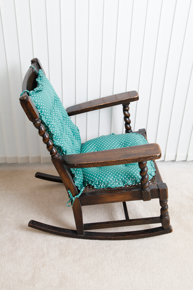 Antique Oak Caned Seat Rocking Chair