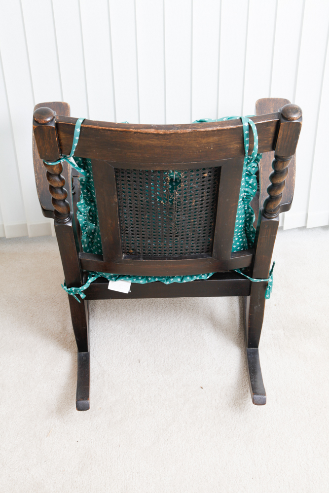 Antique Oak Caned Seat Rocking Chair