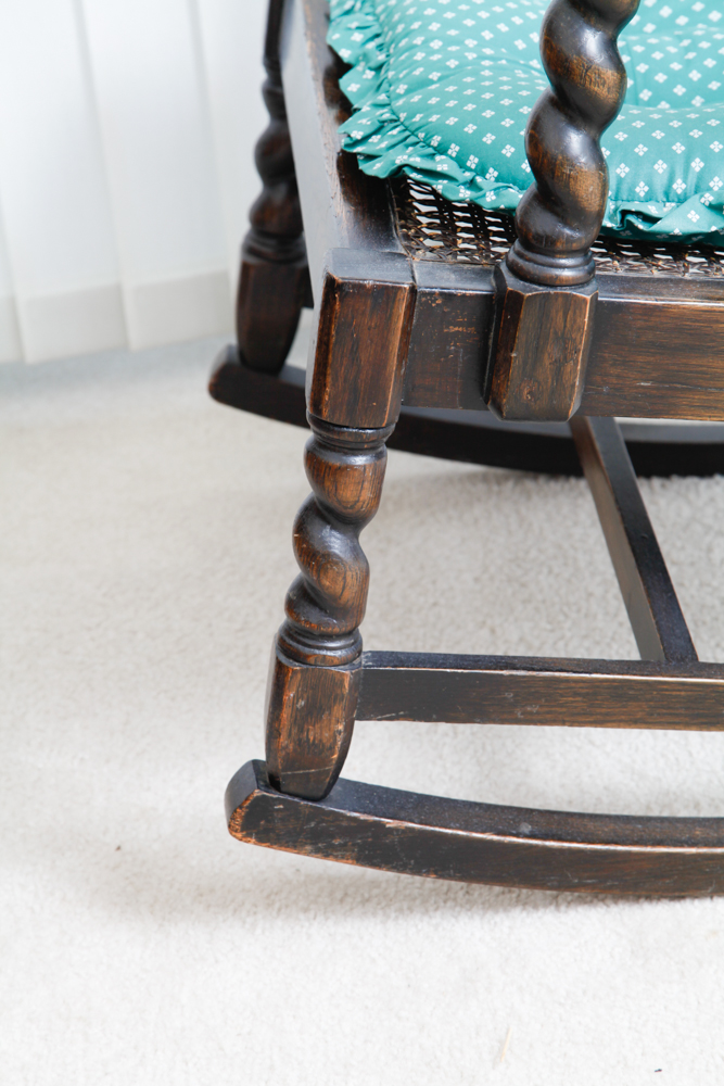 Antique Oak Caned Seat Rocking Chair